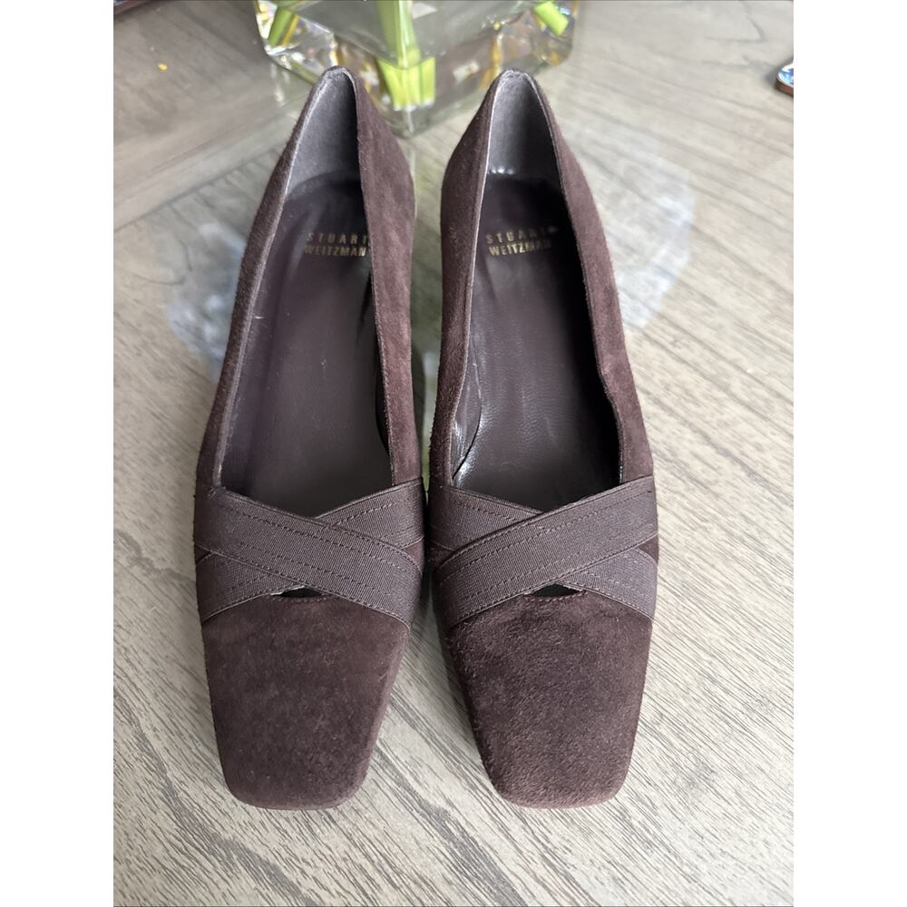 Stuart Weitzman Chocolate Brown Suede Kitten Heels Size 6W